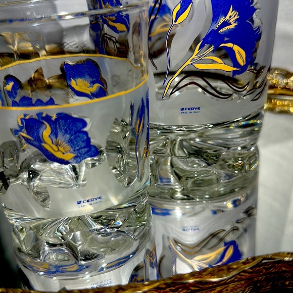 Vintage Devalbor Cerve Italy Frosted Glass Ice Bucket & Drink Glass Set of 2 - Picture 9 of 12